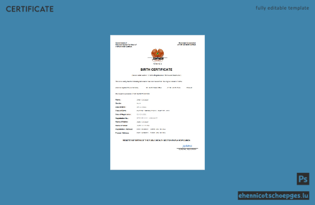 Papua-Neuguinea Geburtsurkunde (Word- und PDF-Beispiel)